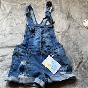 Denim overall shorts